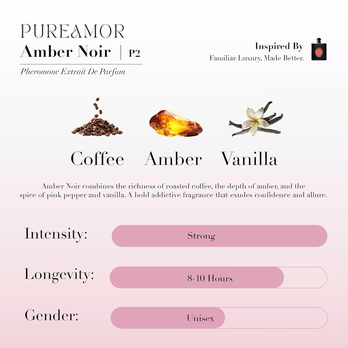 PUREAMOR Pheromone Perfume for Women - Amber Noir Extrait de Parfum | Long-Lasting Vanilla Amber Scent, 1.0 oz (30 ml)