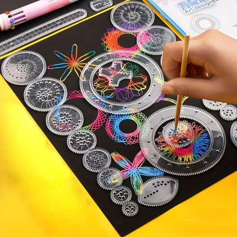 Spirograph Circle Maker Drawing Kit - 22PCS Geometric Ruler Template Set for Kids 8-12 | Spiral Art Design & Educational Toy