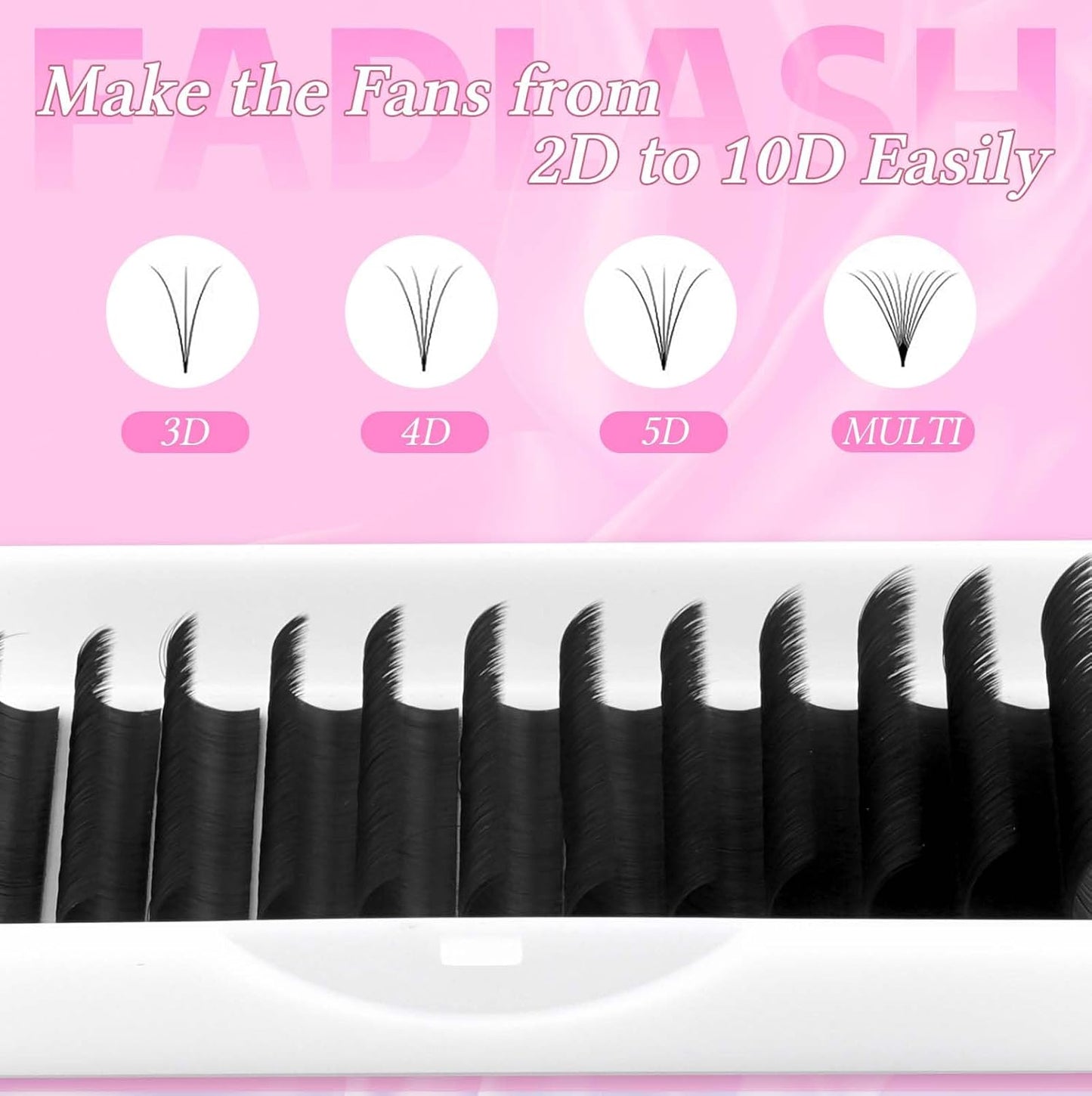 Easy Fan Lash Extensions - D Curl 0.07 Volume Mixed Trays | Soft Individual Lashes 8-14mm
