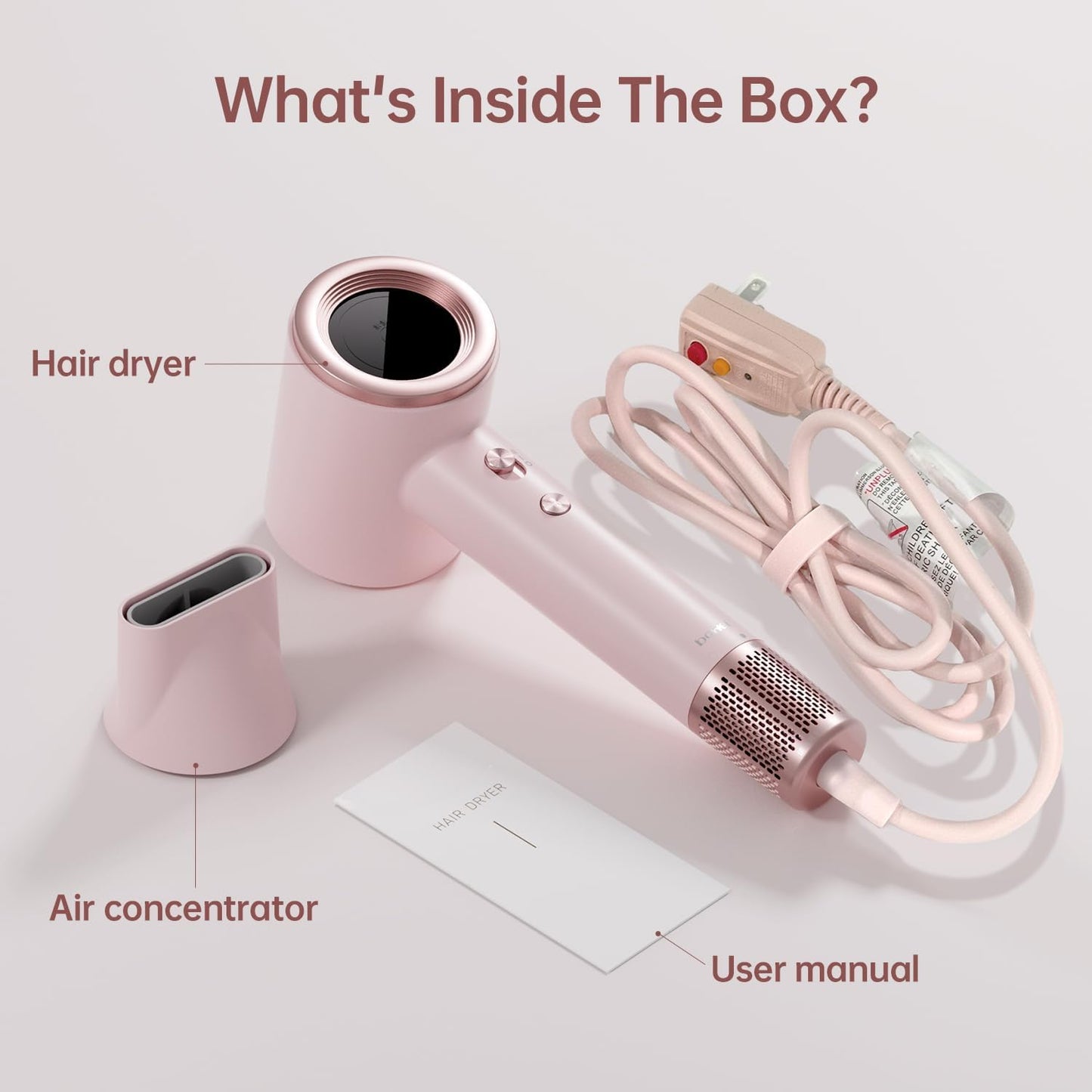 BOWEI High-Speed Hair Dryer - 110,000 RPM Lightweight Blow Dryer with Smart Thermo-Control | Pink, Anti-Frizz, All Hair Types