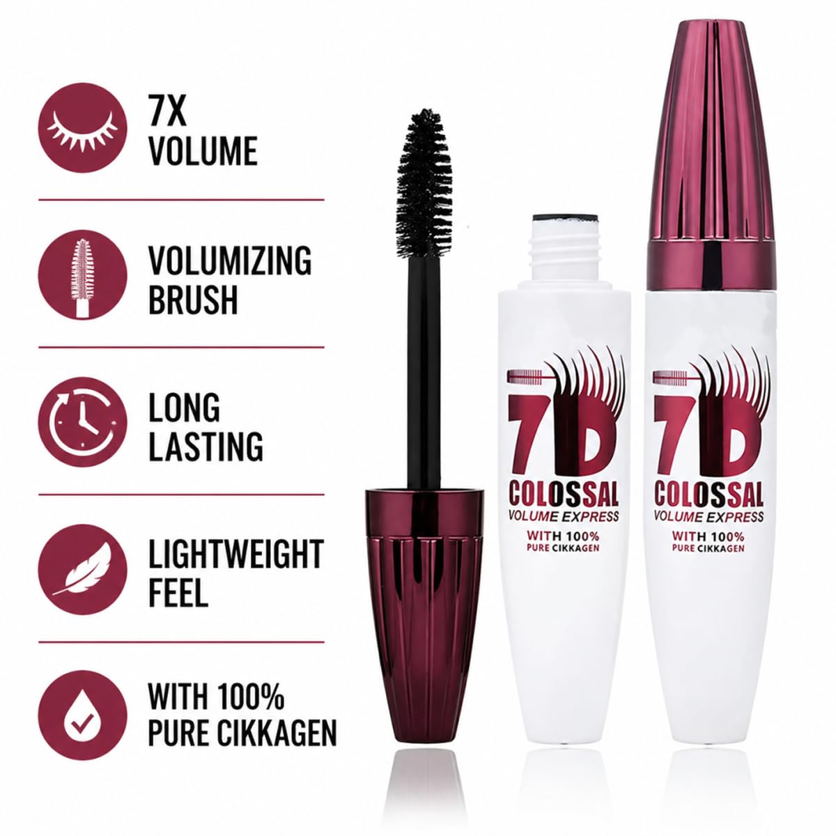 2 Packs 7D Waterproof Mascara, Black Lengthening Thickening Softer Fuller Lashes Mascara, Smudge-Proof, Gentle Formula, Daily Use