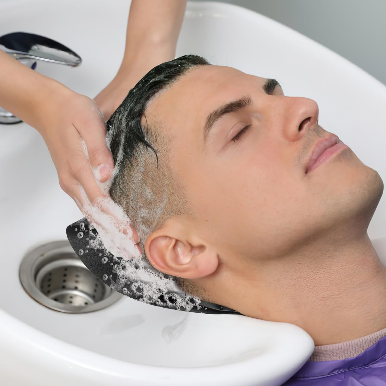 POPETPOP Shampoo Bowl Neck Rest: Soft Silicon Salon Bsink Hair Washing Neck Support - Hair Spa Washing Basin Pillow for Salon Barbershop Home - Comfortable, Black