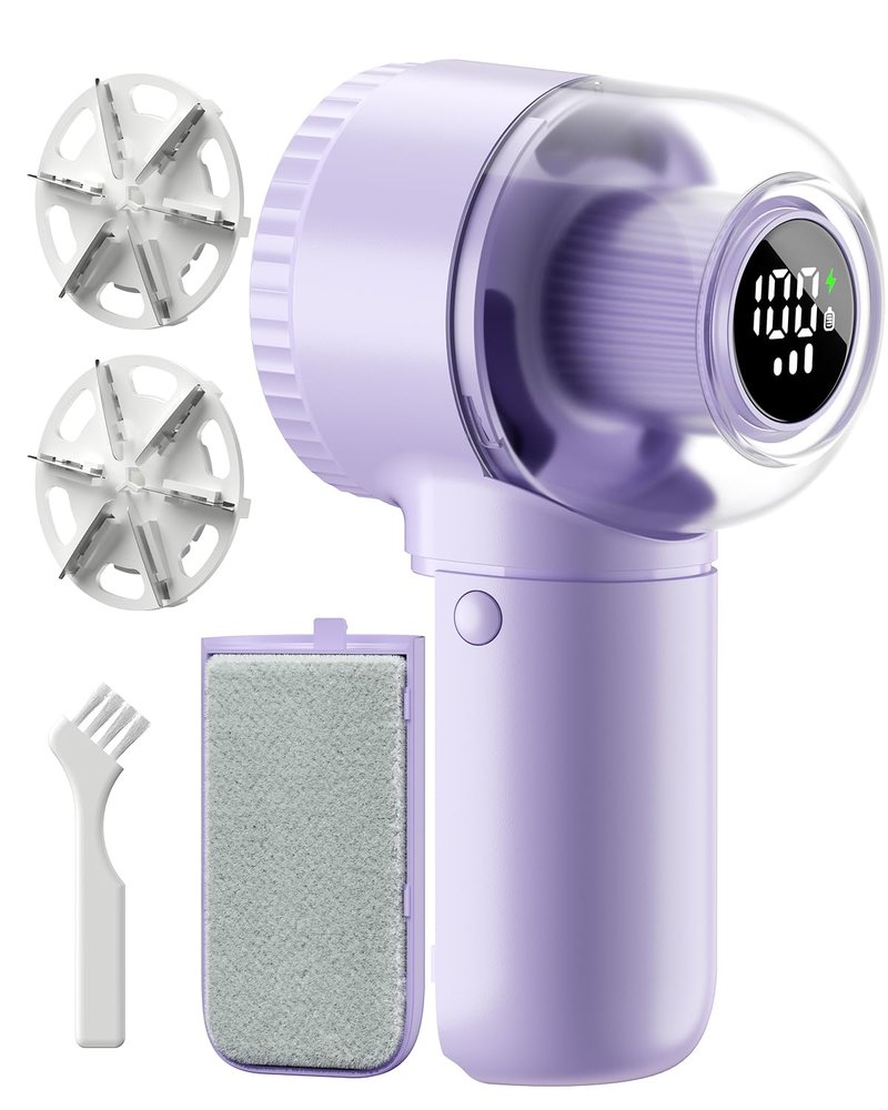 coldSky Fabric Shaver, 𝟮 𝗶𝗻 𝟭 Lint Remover with Brush, 1200mAh Sweater Shaver with Digital Display,3 Speeds Lint Shaver, 6-Leaf Blades Lint Remover for Clothes, Sofa, Bedding,Purple