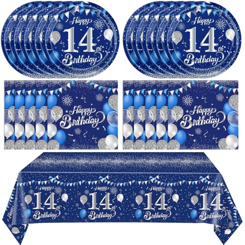14th Birthday Party Decorations Set - Blue & Silver, 41PCS Tableware for 20 Guests