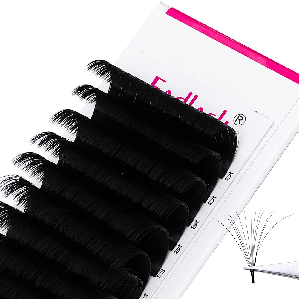 Easy Fan Lash Extensions - D Curl 0.07 Volume Mixed Trays | Soft Individual Lashes 8-14mm
