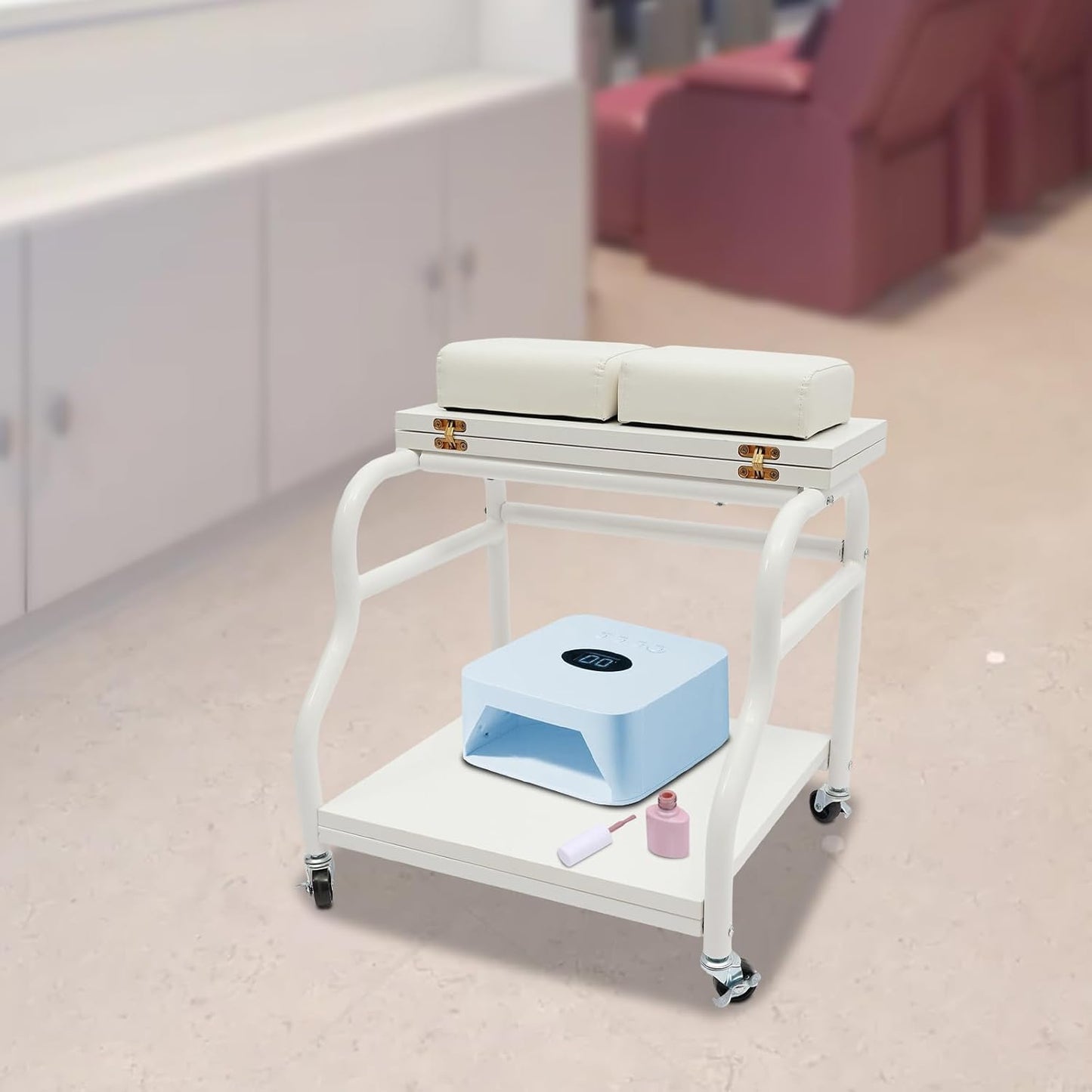 Pedicure Cart - 2-Tier Portable Foot Bath Trolley for Nail Salons | Foldable Rolling Manicure Storage Cart (White)