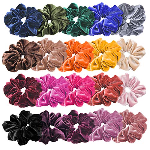 J-MEE 20 Pcs Velvet Hair Scrunchies - Soft Elastic Ties for Women