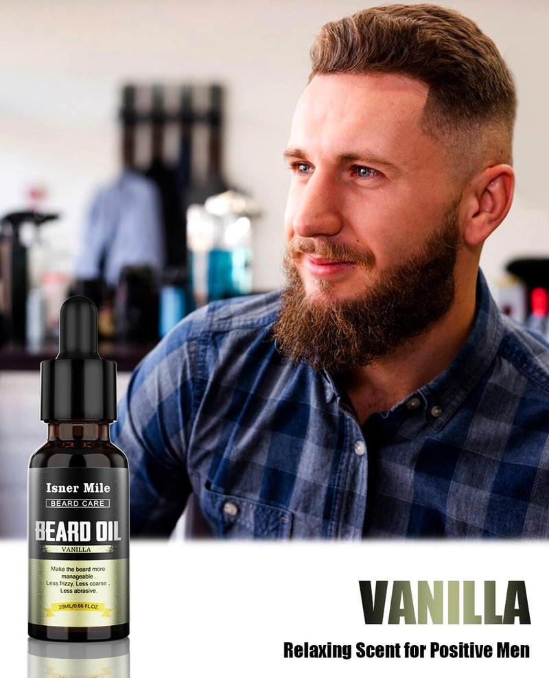 ISNER MILE Beard Oil Kit Stocking Stuffers: Gifts for Men Him Dad Boyfriend, Mustaches Conditioner - Soften - Strength with Sandalwood, Bay Rum, Vanilla, Cologne, Unscented, Beard Grooming and Care