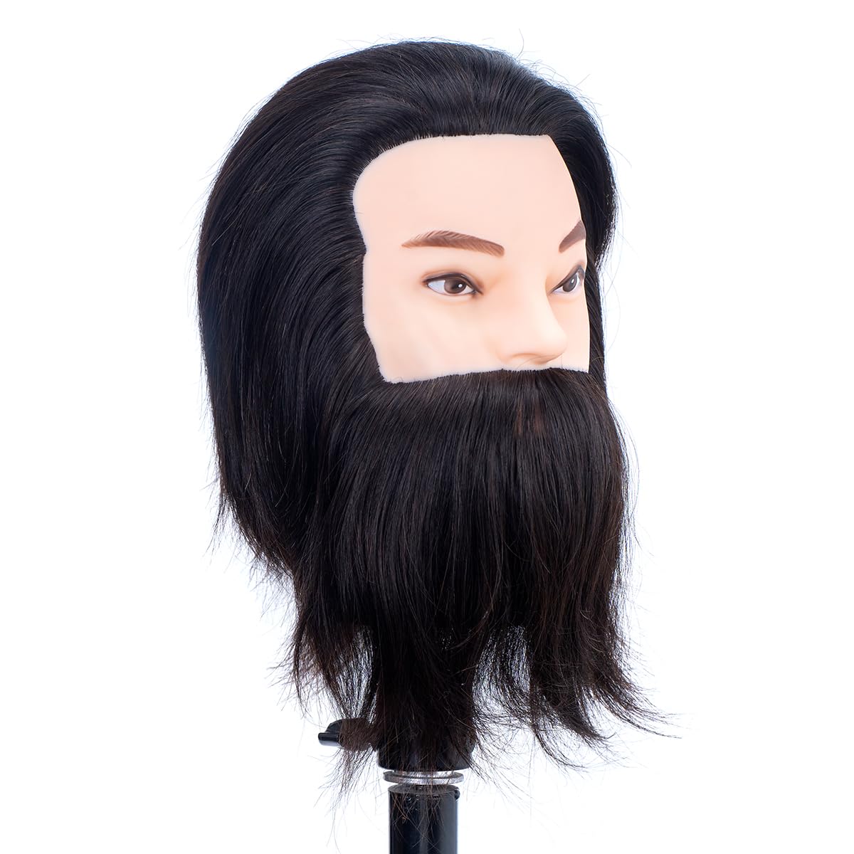 Male Mannequin Head 100% Human Hair Mannequin Head Cosmetology Mannequin Head with Stand Mannequin Head Human Hair Doll Head (Bearded Black)
