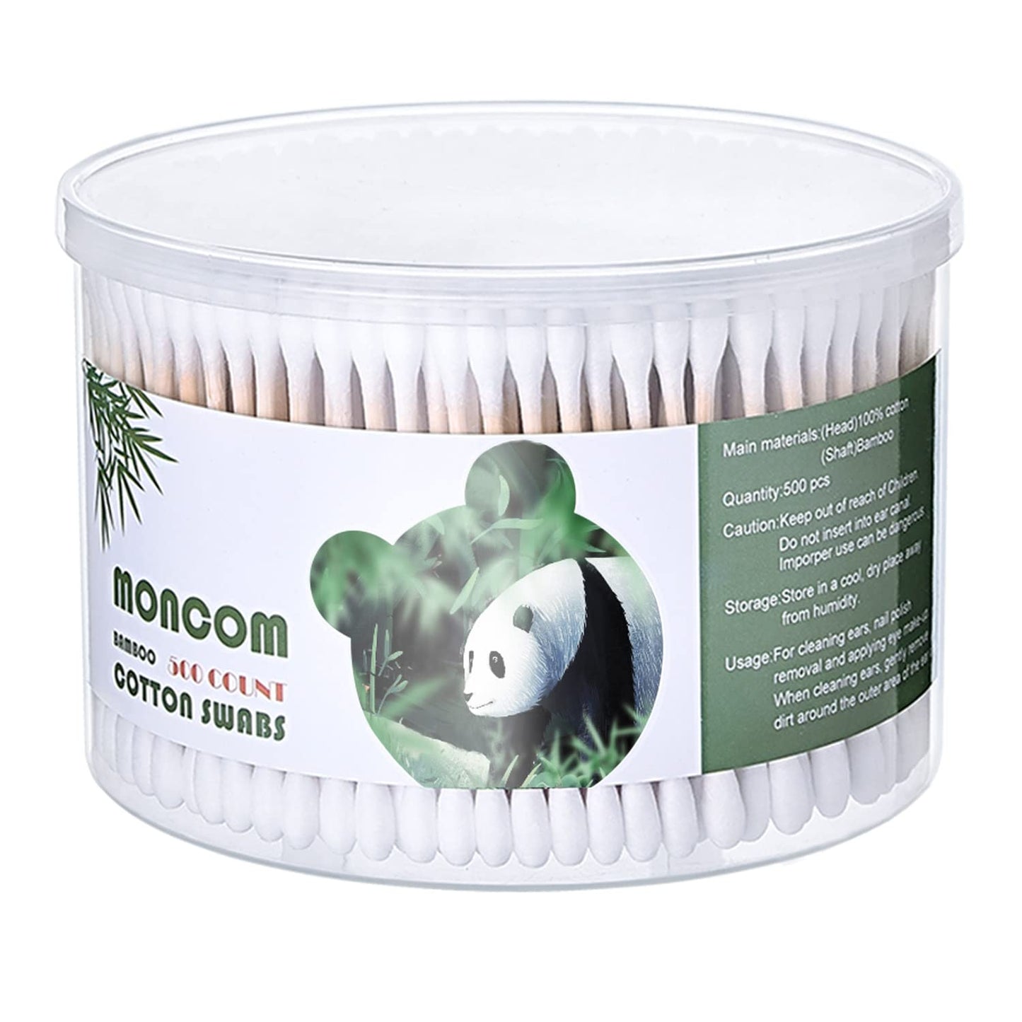 Double Round Thick Tips Cotton Swabs - 500 Count Bamboo Sticks | Fluffy Cotton Heads for Ears, Makeup & Crafts
