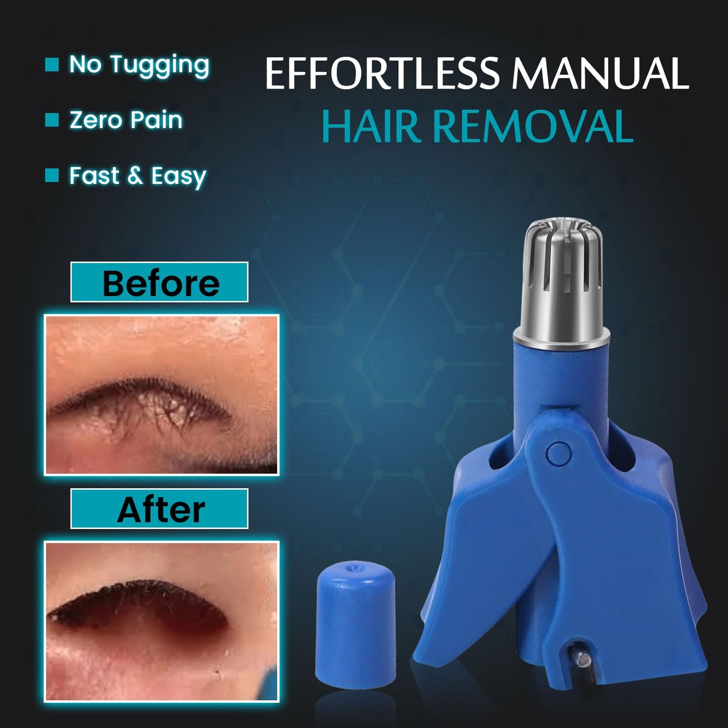 Infinity Choices Stainless Steel Hair Trimmer for Men and Women | Manual Nose and Ear Hair Trimmer | Nose Clippers, 360° Rotating Hair Trimmers | Washable Nose Hair Remover | Blue