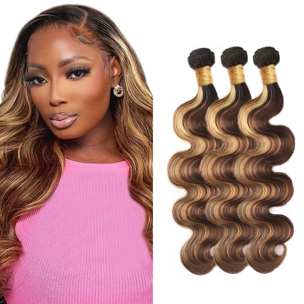 28 30 32 inch LadrXadr Ombre Brown Bundles Human Hair P427 Body Wave Bundles Honey Brown Bundle Human Hair 1BP427 Color