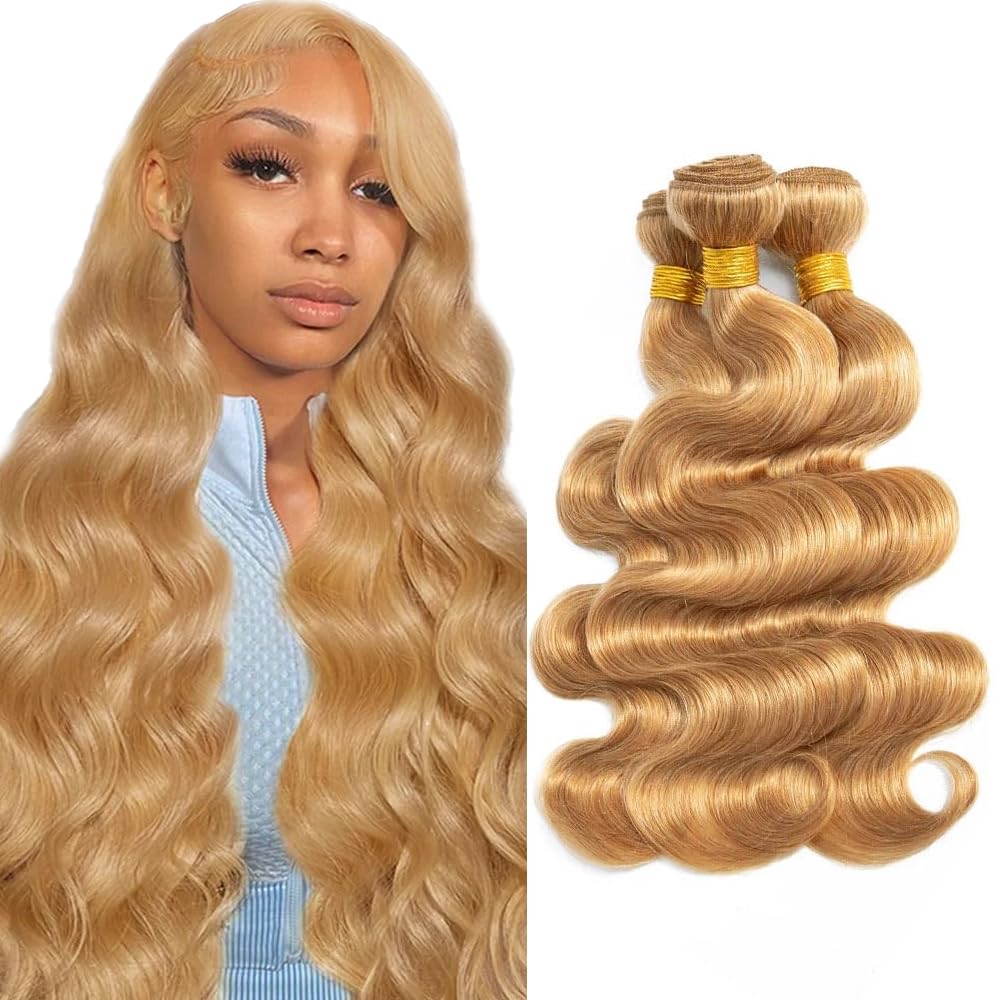26 26 26 inch Blonde Bundles Human Hair #27 Body Wave Bundles Honey Blonde Human Hair Bundle Same Length 300g