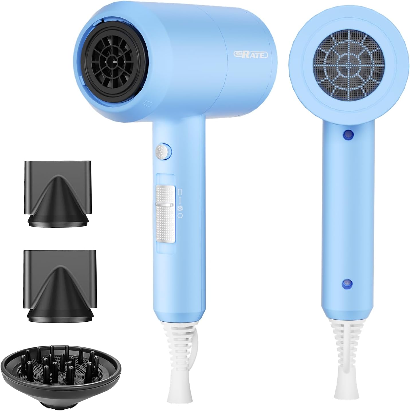 Ionic Hair Dryer with Diffuser - Professional Blow Dryer for Curly & Frizzy Hair | Low Noise & Portable Design