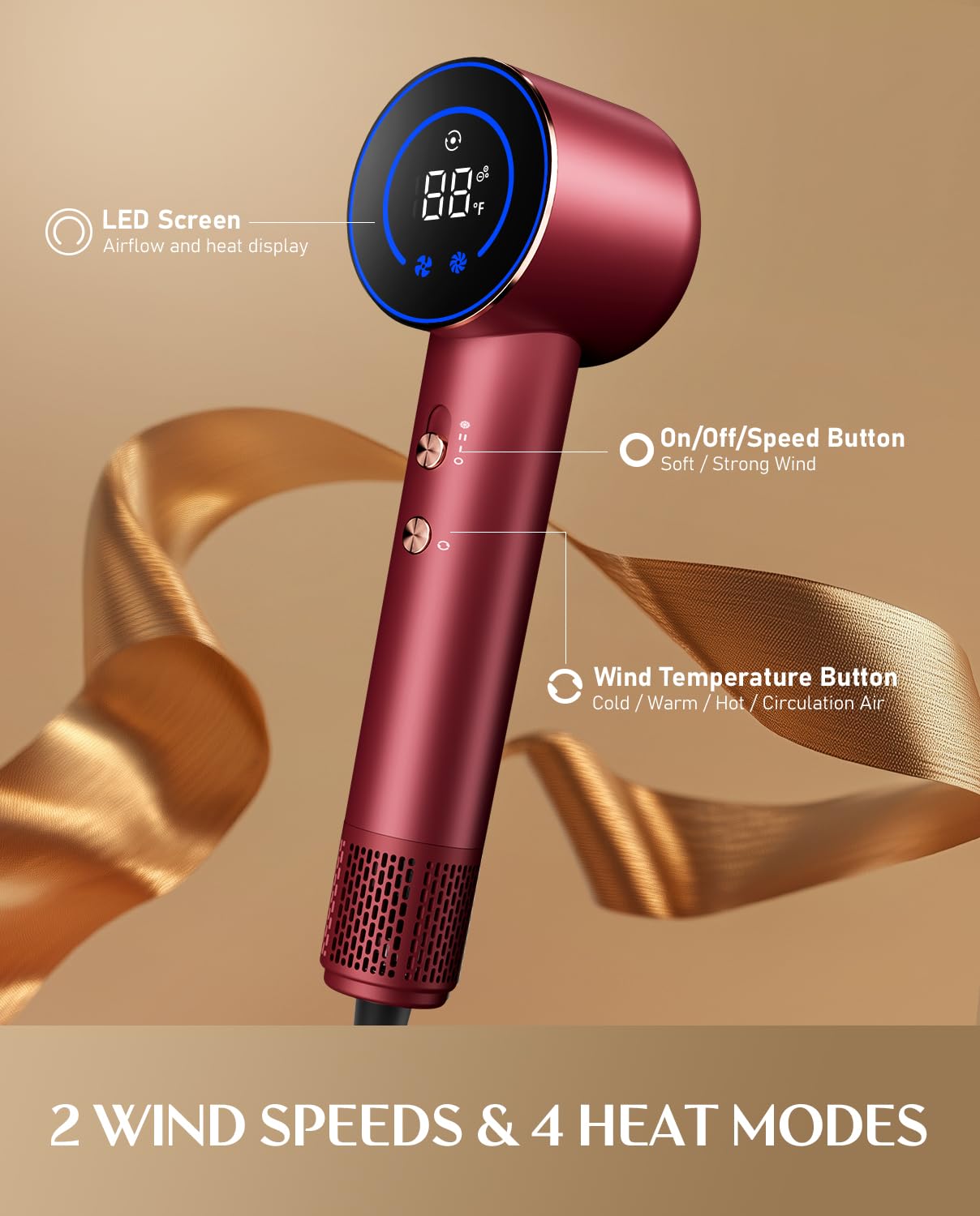 Bluvol SonicDry H10 Apex Travel Hair Dryer, 110,000 RPM Brushless Motor for Fast Drying, Ionic AquaGlow Tech, 0.74lb LightFlow & 56dB Low Noise, Professional for Travel, Home & Salon - Burgundy