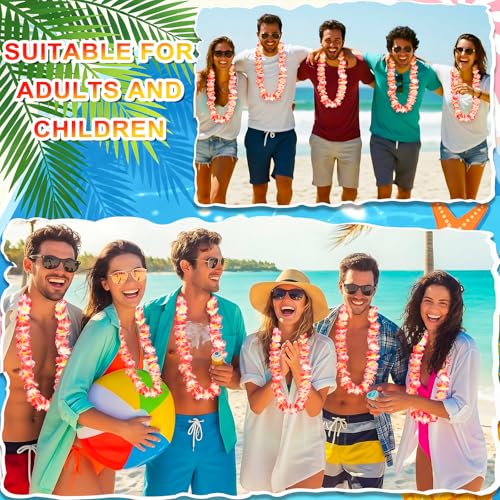 24 Pack Pink Hawaiian Leis Necklaces for Luau Parties & Events