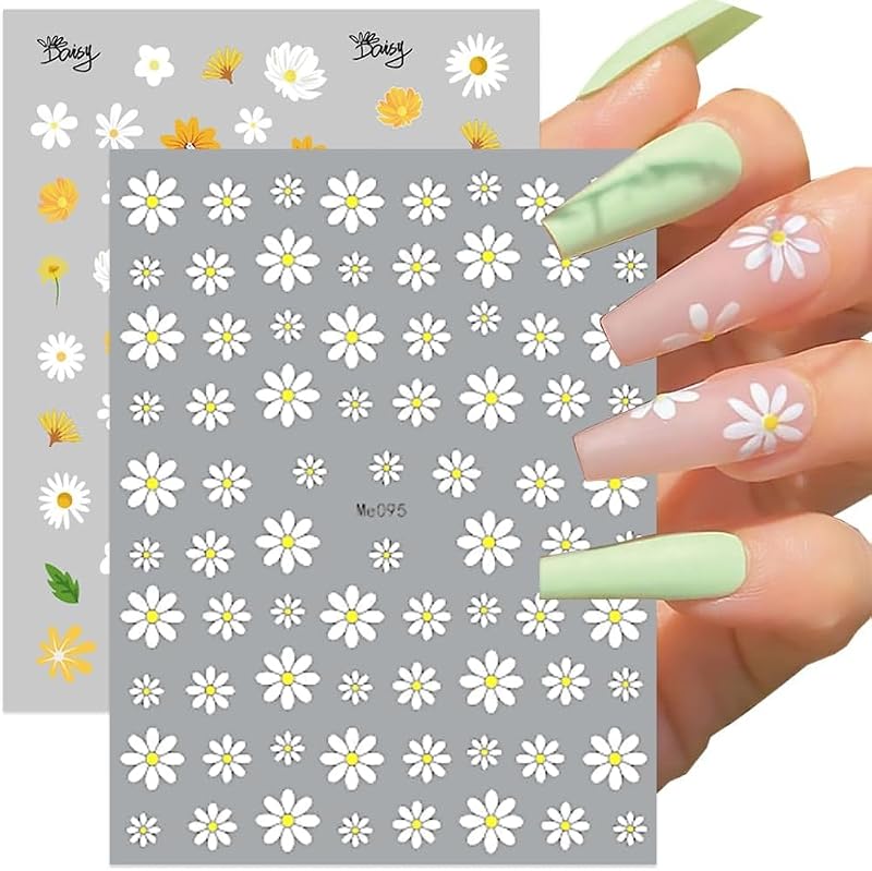6 Sheets Flower Nail Art Stickers - Cute Daisy Nail Decals