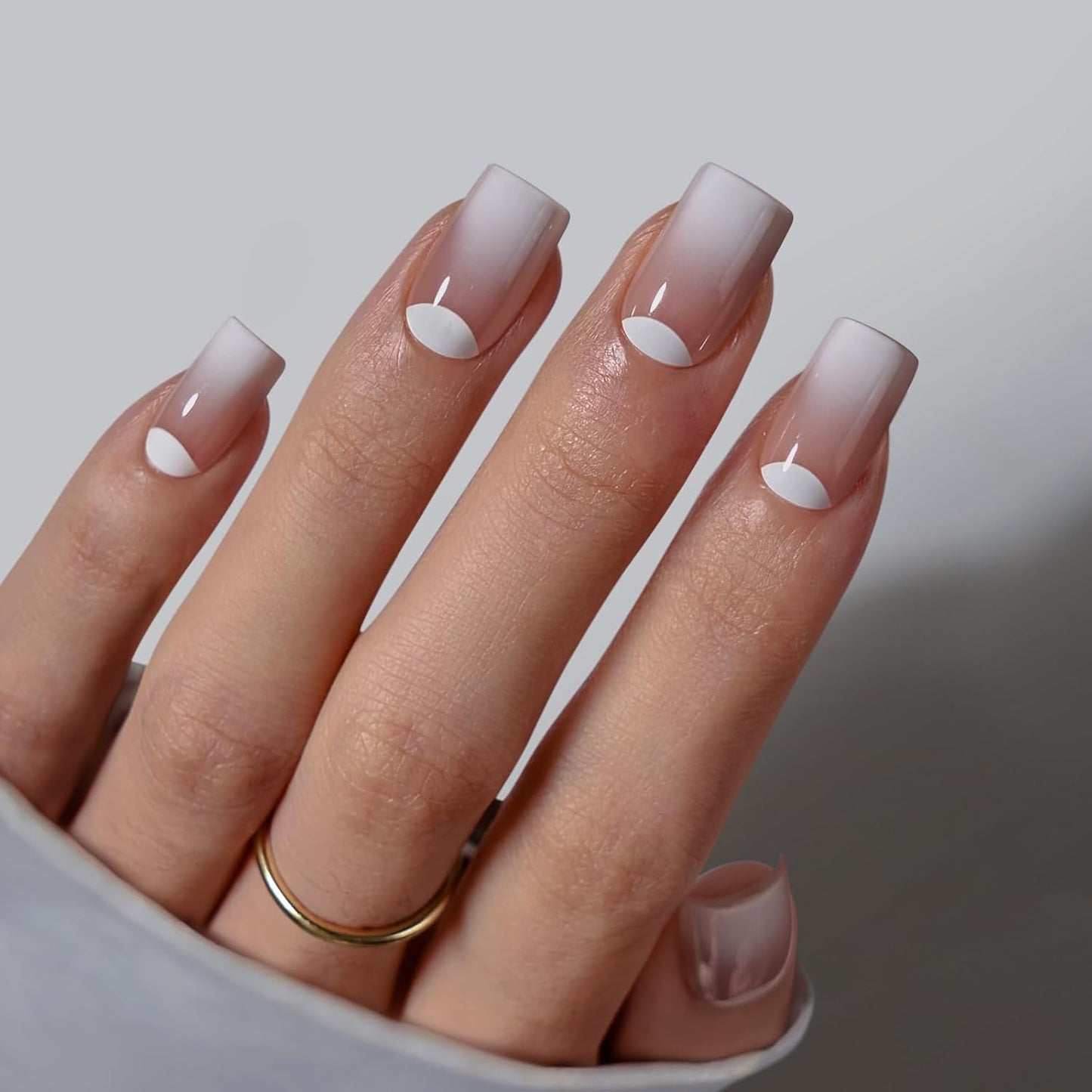 Press On Nails Almond - Gilded Cheer Short Glitter French Tips | 16 Sizes, Lamp-Curable Soft Gel Kit