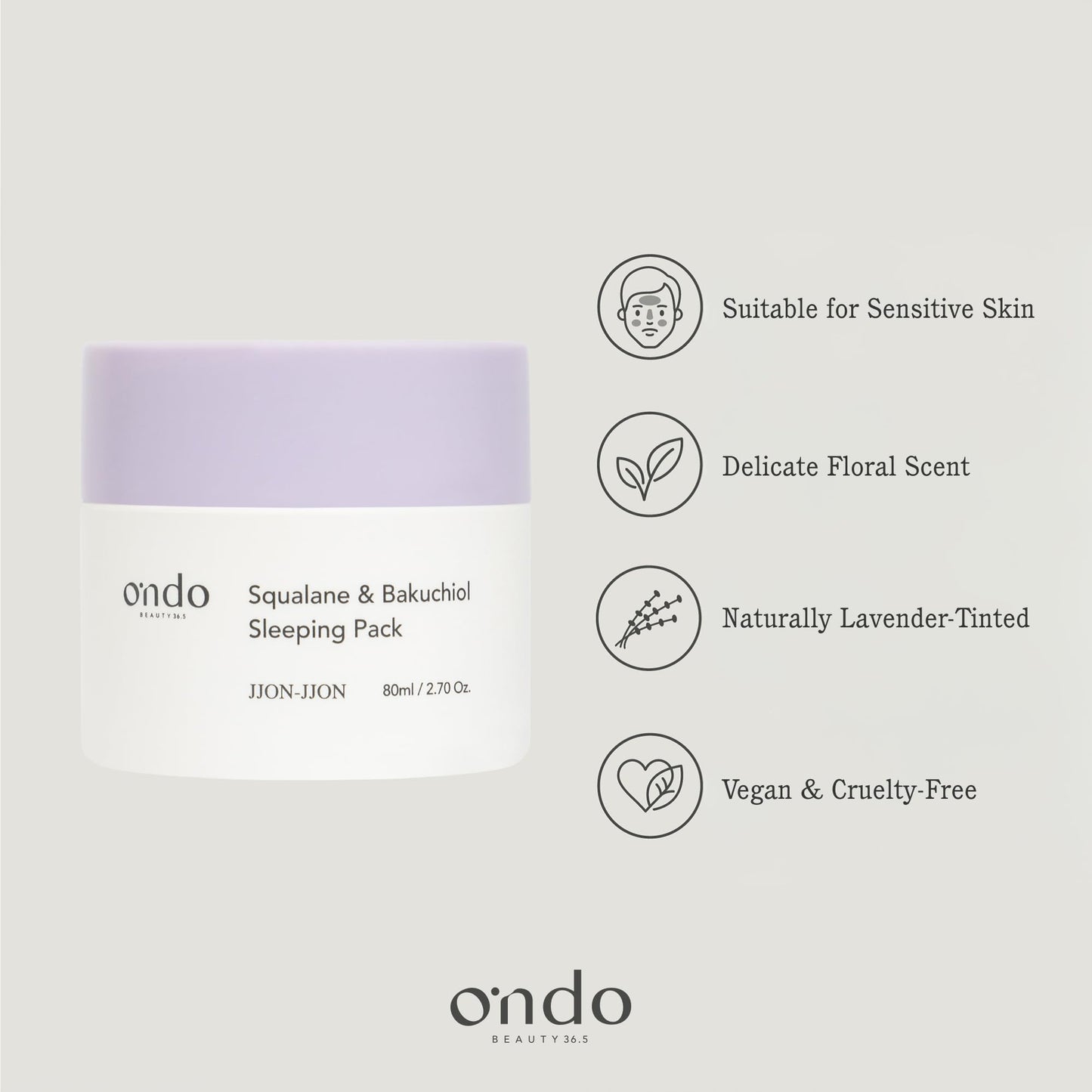 ONDO Beauty 36.5 Squalane & Bakuchiol Sleeping Pack - Firming, Nourishing & Revitalizing Overnight Jelly Mask| Korean Vegan Skincare | 2.70 fl.oz.