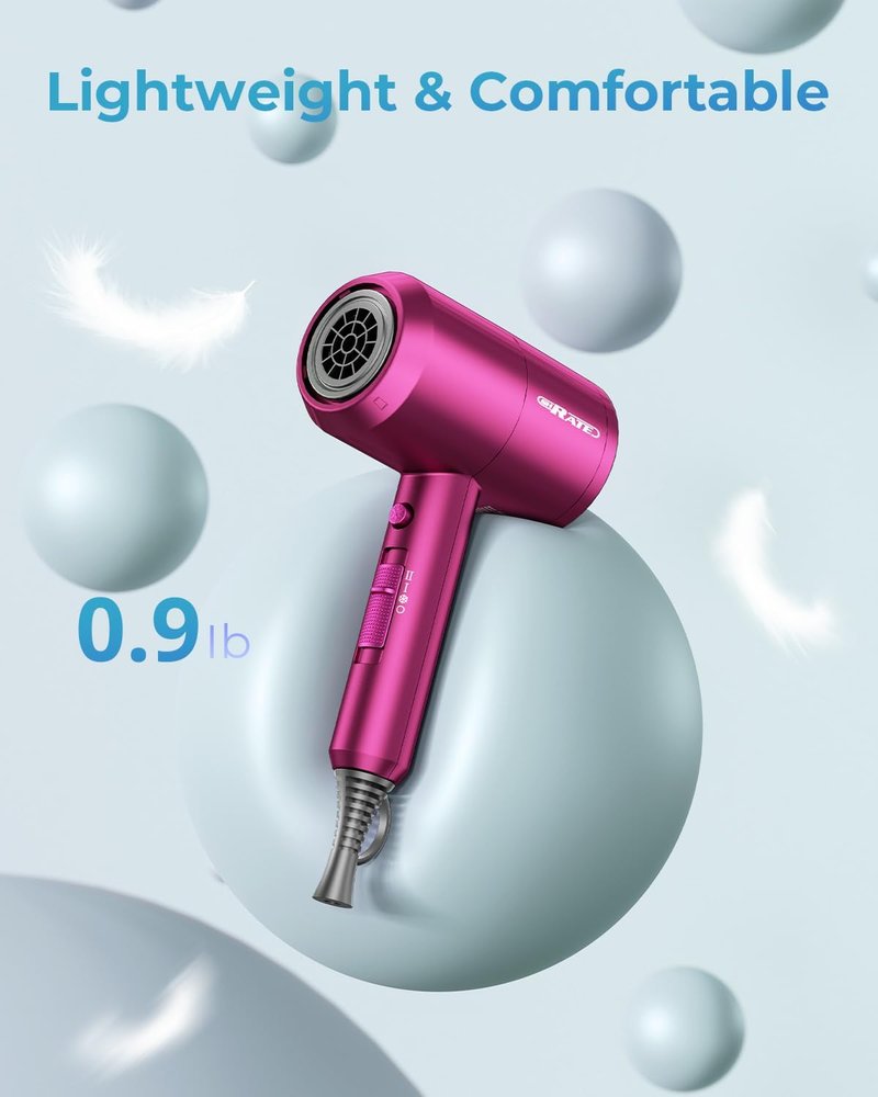 Ionic Hair Dryer with Diffuser - Professional Blow Dryer for Curly & Frizzy Hair | Low Noise, Compact Design for Home & Travel