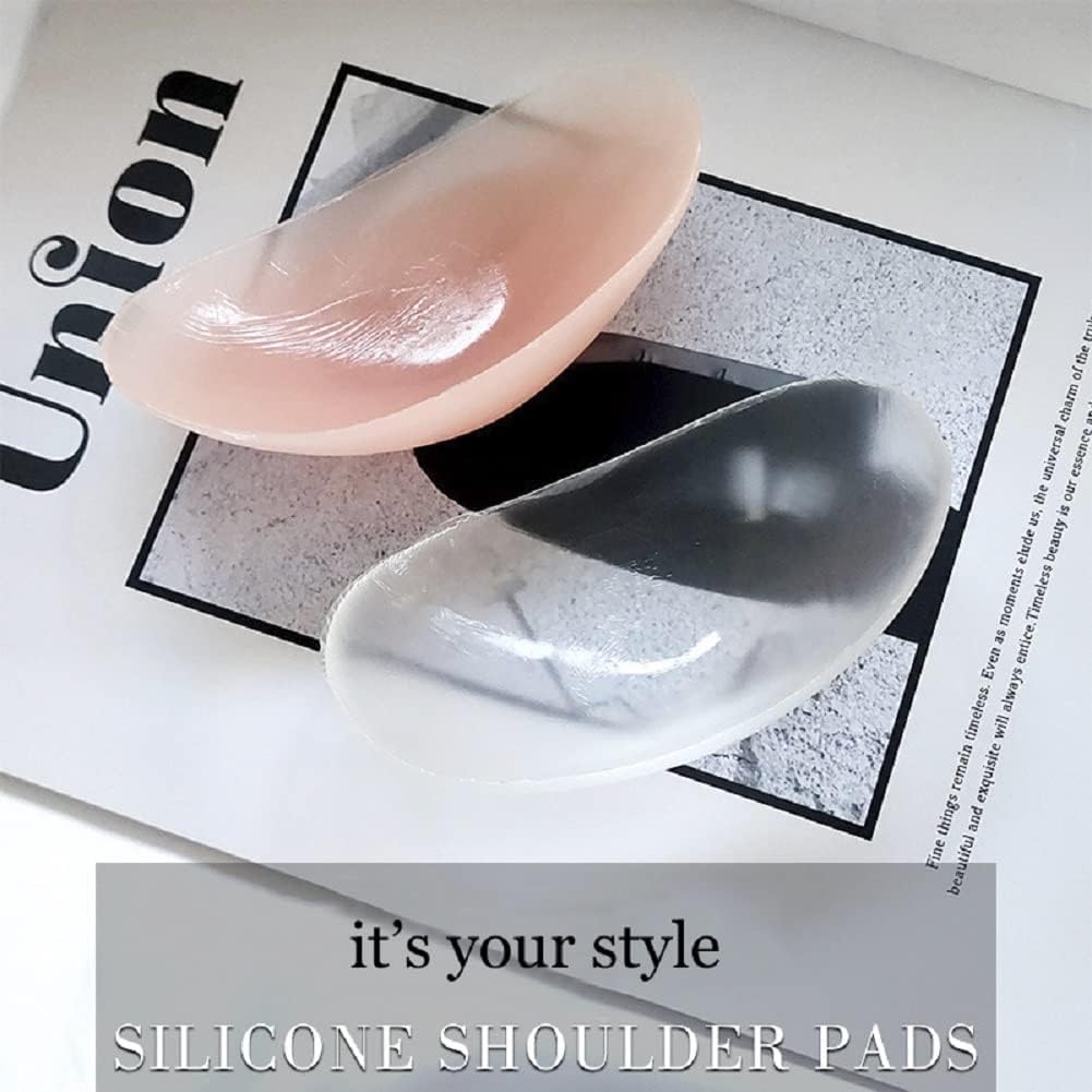 Silicone Shoulder Pads - Invisible Anti-Slip Push-Up Enhancers | Reusable & Breathable (2 Pairs, Transparent & Skin)