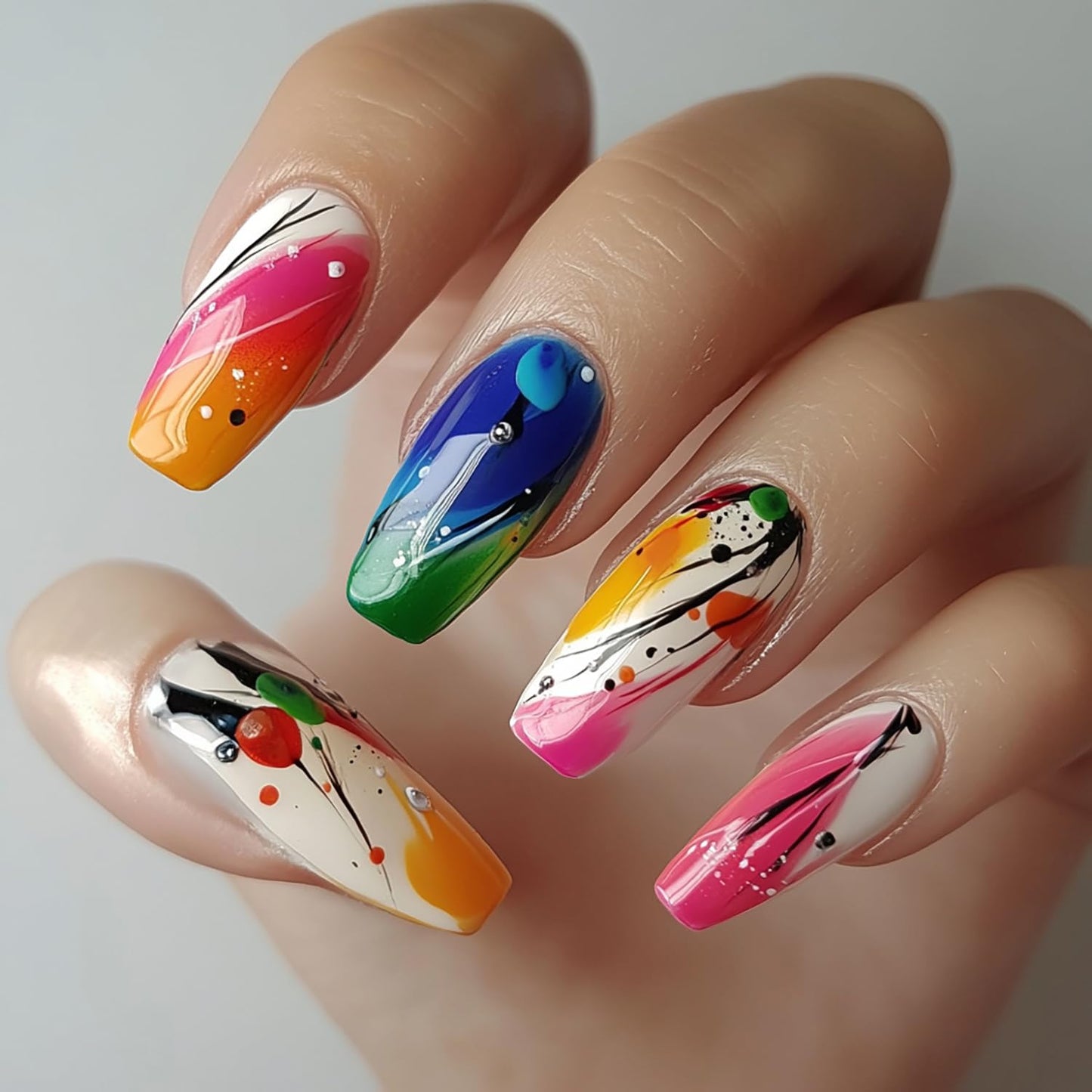 Mushroom Press-On Nails - Medium Flower Fantasy Design | Glossy Full Cover Ballet Shaped Fake Nails for Women