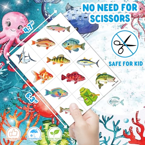Frawharmone 96 PCS Gone Fishing Kids Temporary Tattoos - Fishing Tattoos