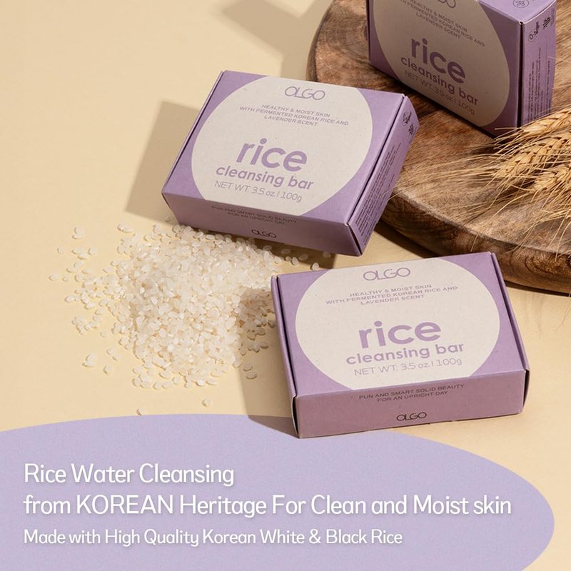 OLGO Rice Cleansing Bar | Crystal clear & Moist skin with fermented Korean rice water and natural lavender oil | vegan, sulfate-free, paraben-free (3.5 oz)