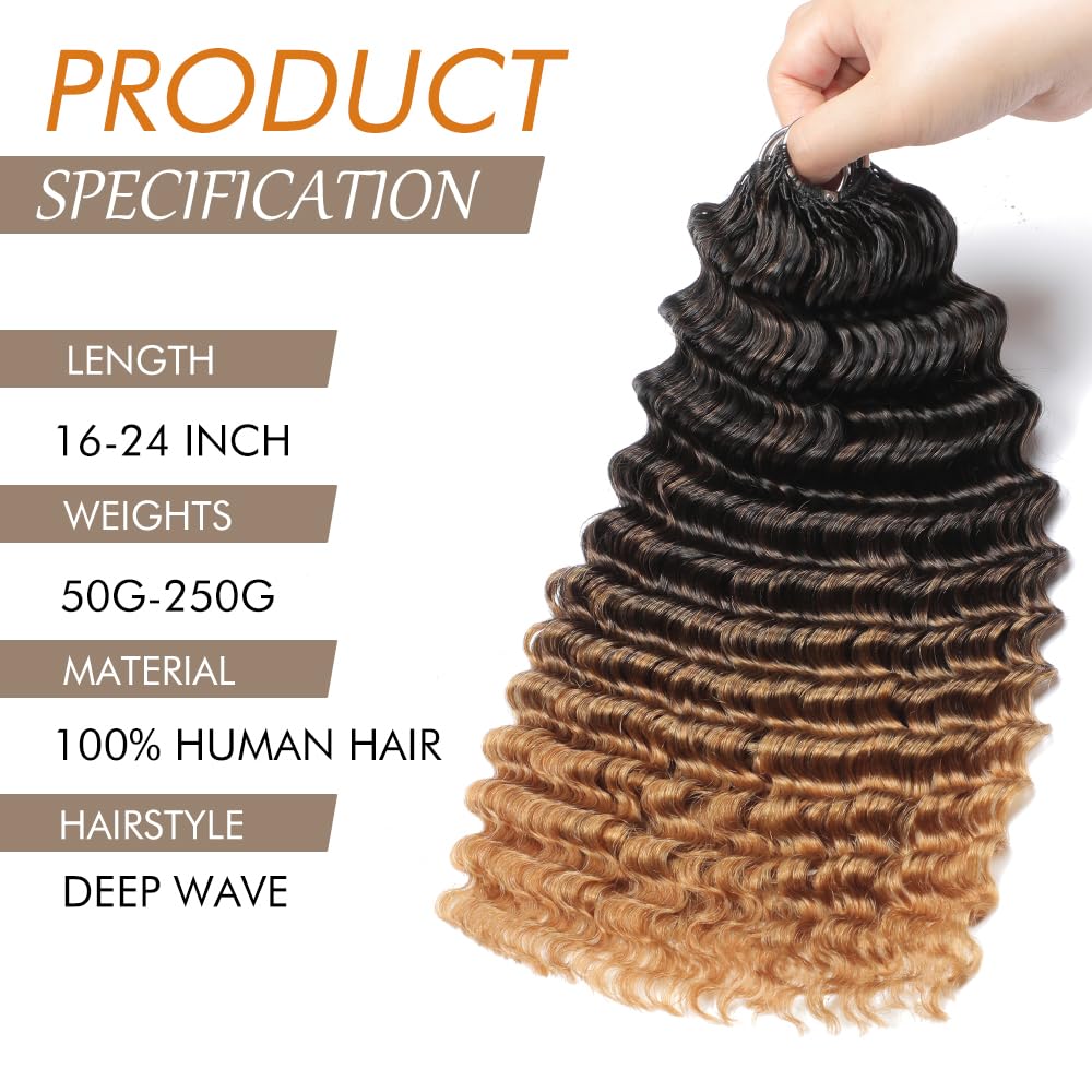 Human Crochet Hair for Black Women - Deep Wave 16 Inch 125g | Ombre Invisible Miracle Knots Extensions T27#