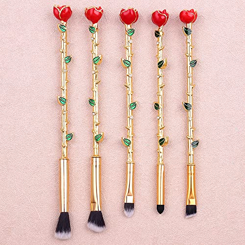 Winvin 5 Pcs Beauty Eye Shadow Makeup Brushes Set with Gift Bag (Gold) for Daily Makeup
