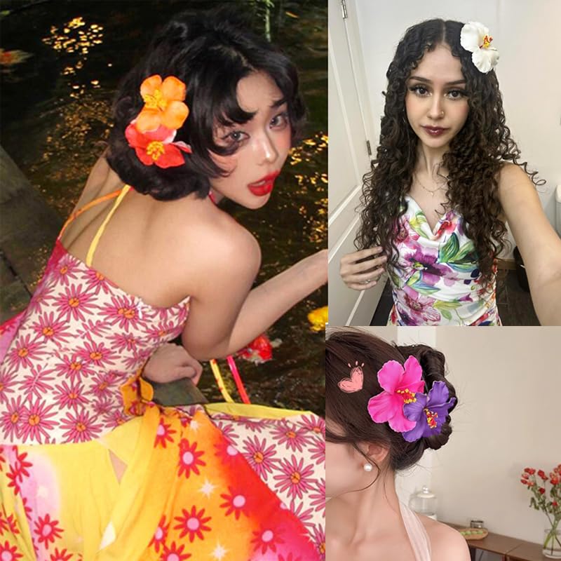Hawaiian Hair Clips - 5PCS Artificial Flower Plumeria Claw Clips for Wedding & Beach Party | Hibiscus Design