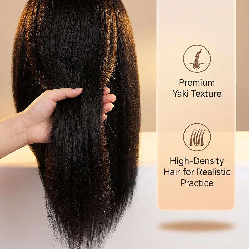 Real Hair Mannequin Head - 16 Inch Cosmetology Training Doll for Hair Styling & Braiding Practice | Includes Clamp Stand