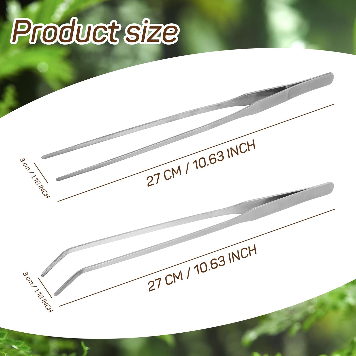LuckyOpt 2Pcs Reptile Feeding Tongs with Rubber Tip, 10.6 Inch Stainless Steel Straight and Curved Extra Long Tweezers for Aquarium, Snakes, Turtles, Salamanders, Lizards Feeding (2 pcs)