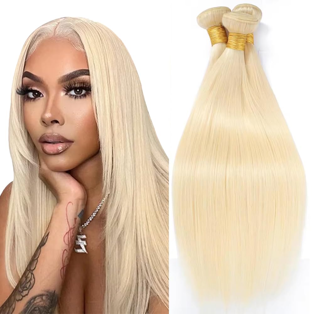 300g Blonde Bundles Human Hair 613 Straight Bundle 14 16 18 Inch Blonde Loose Wave 3 Bundles Brazilian Unprocessed Remy Hair Extensions