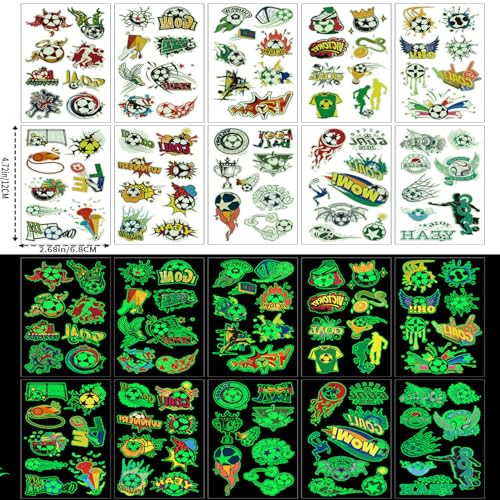 Glow in The Dark Soccer Temporary Tattoos for Kids Party Favors 76PCS