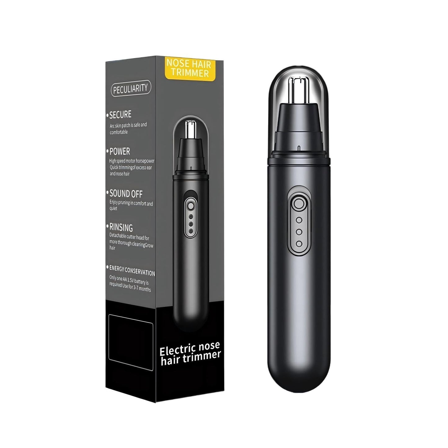 Lysandra Nose Hair Trimmer for Men: Painless Ear Hair Trimmer with 5 Month Battery Life – Electric Nose Hair Remover Featuring an Easy to Clean Detachable Head, Black
