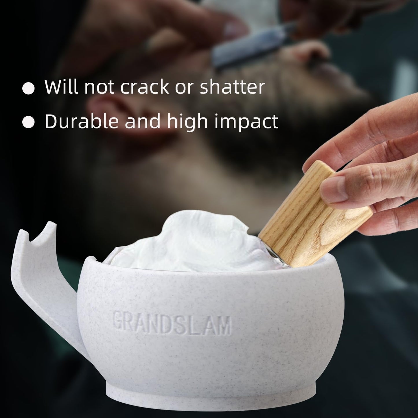 Grandslam Shaving Bowl with Ridges, Shaving Mug with Brush Stand, Shaving Soap Bowl for Shaving Cream and Soap, Durable & Holds Heat Longer, Rich & Thick Lather, Great for Traveling and Use at Home