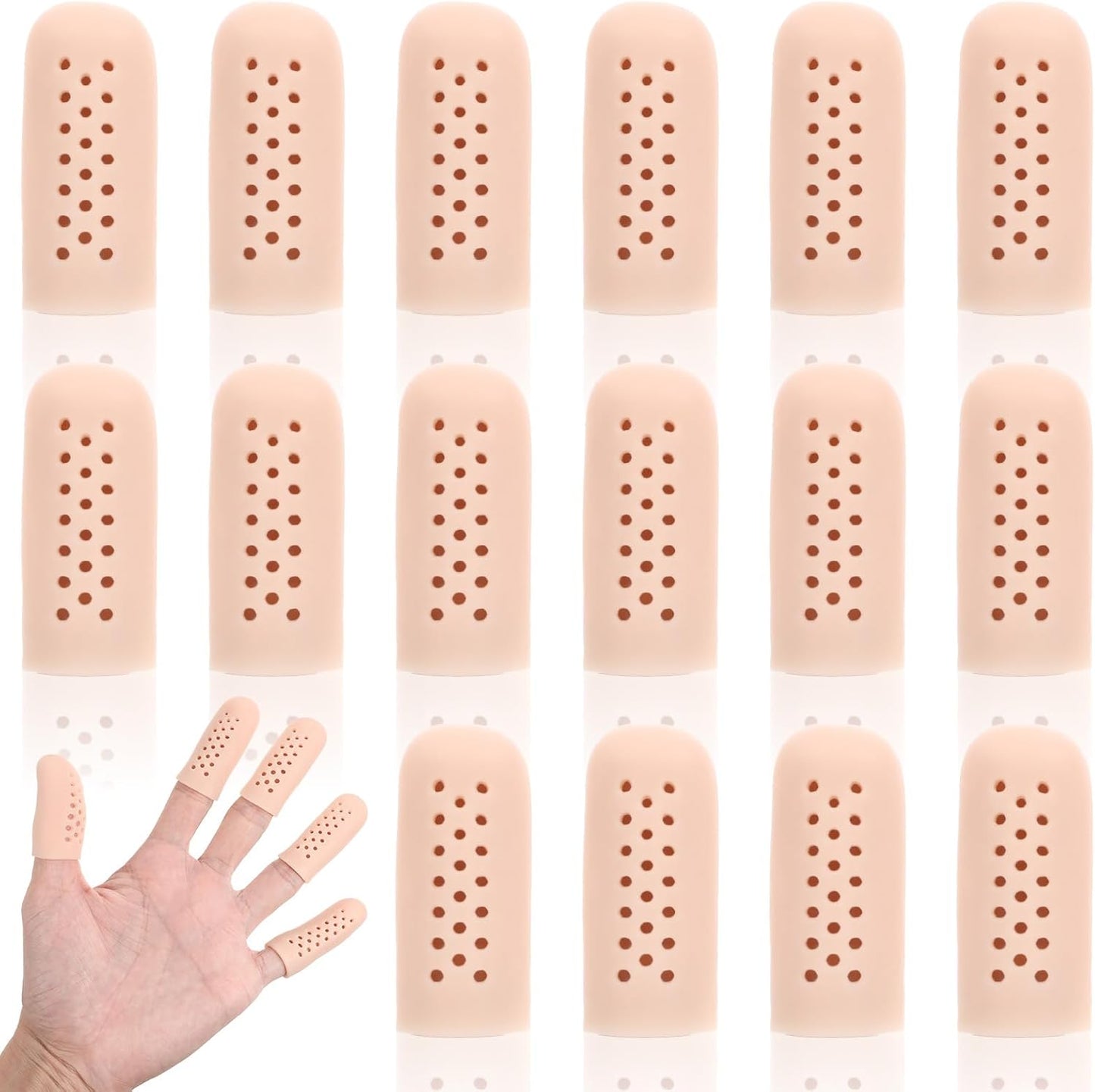 Gel Finger Cots - 16 Pcs Silicone Protectors with Air Holes | Breathable Anti Nail Biting Covers for Wound Healing (Nude)