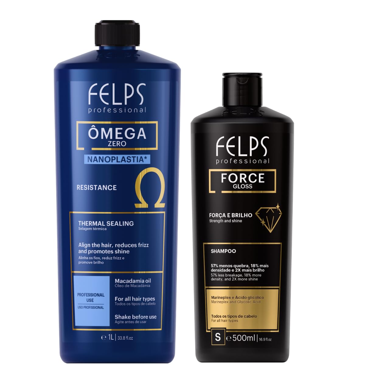 Felps Professional Omega Zero Nanoplastia Treatment - Thermal Sealing & Strengthening Shampoo Set | 33.8 fl oz & 16.9 fl oz