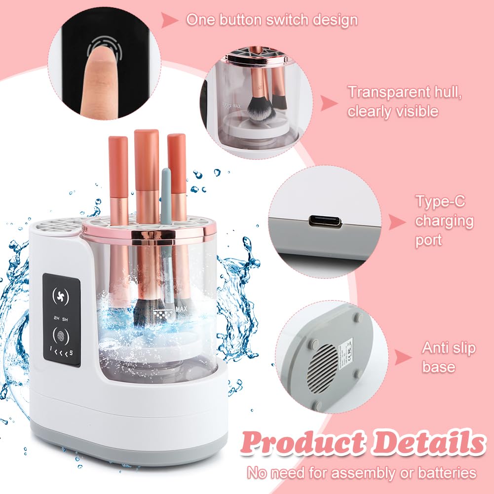 Mellisore 3-in-1 Electric Makeup Brush Cleaner & Dryer, Automatic USB-Powered Cleaning Machine for All Cosmetic Brush Sizes, Portable Quick-Dry Tool for Beauty Brushes(White,Size:6.8inch)