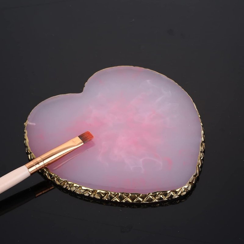 Resin Nail Art Palette - Heart-Shaped Mixing Plate with Golden Edge | Pink Color Mixing Tool