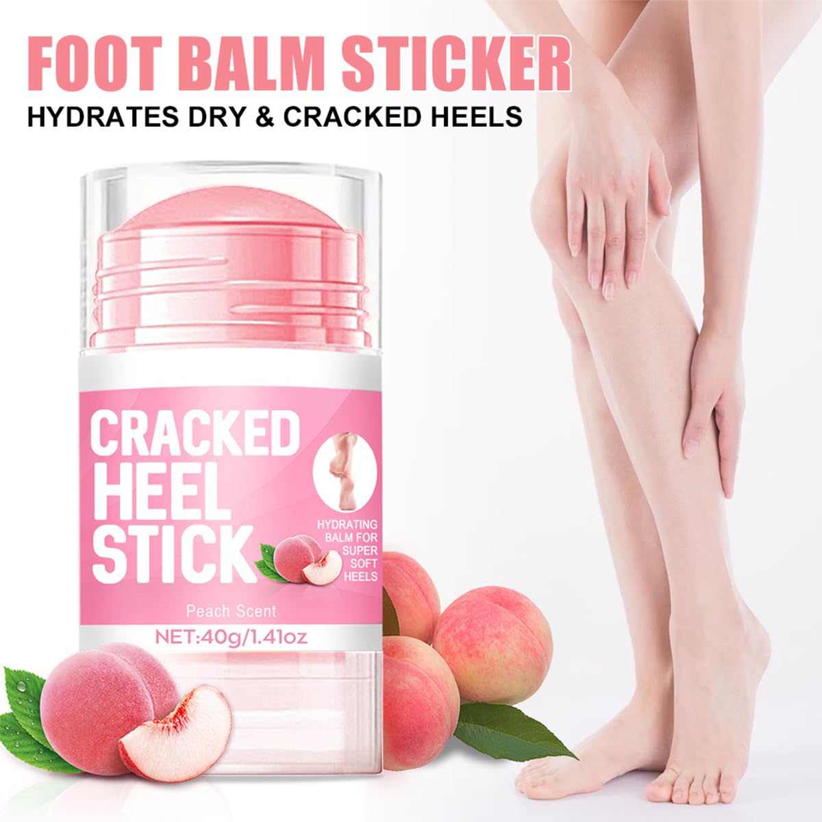 Peach Scented Foot Cream Set - 60% Urea Intensive Moisturizer for Dry Cracked Skin | Heels, Elbows & Knees Care