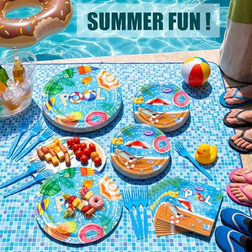 96-Piece Pool Party Tableware Set for 24 Guests - Plates, Napkins & Forks