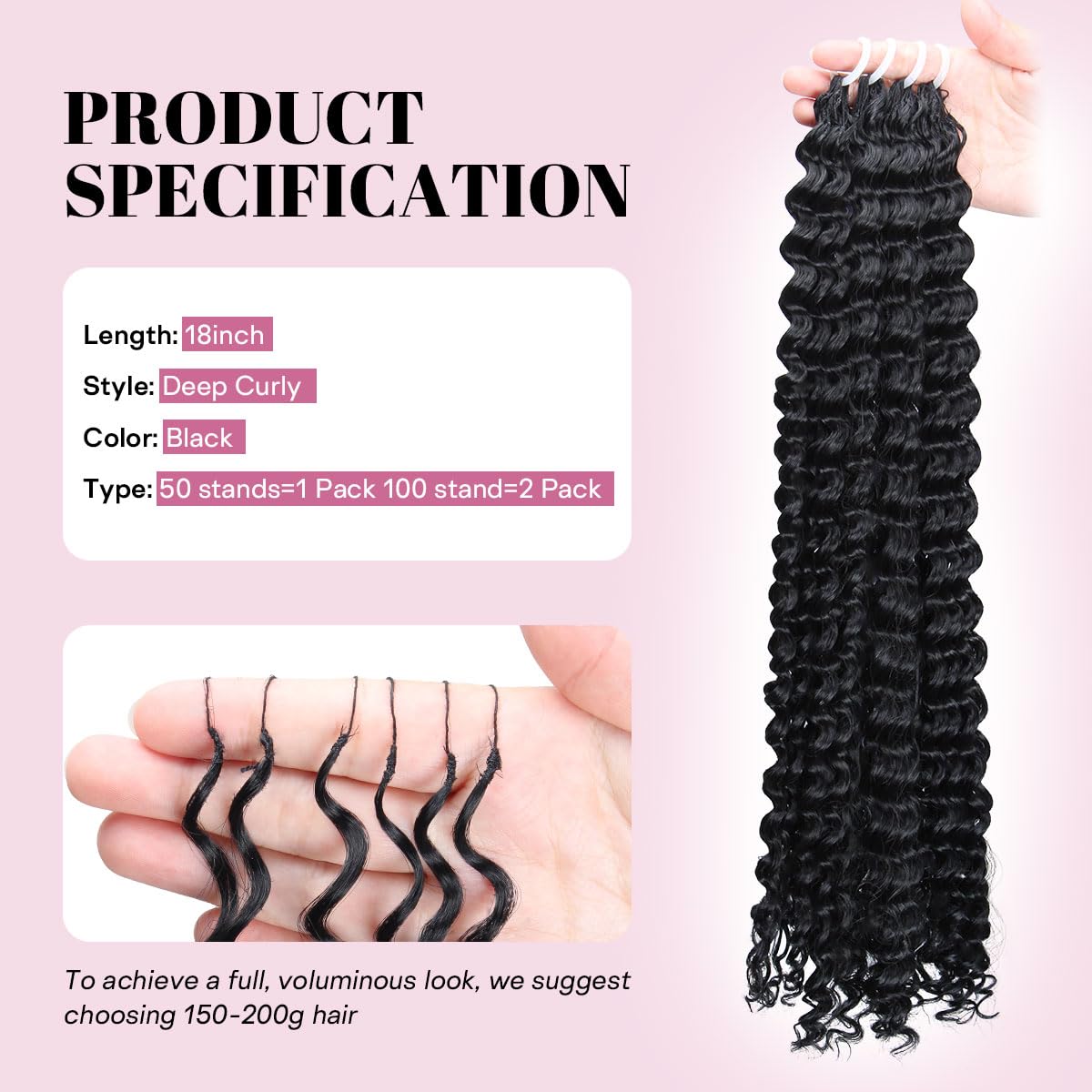 Gaoleif Miracle Knots Crochet Hair, 18 Inch 100 Strands Deep Wave Feather Crochet Hair for Women Pre-Separated Curly Hair Bundles (Natural Black)
