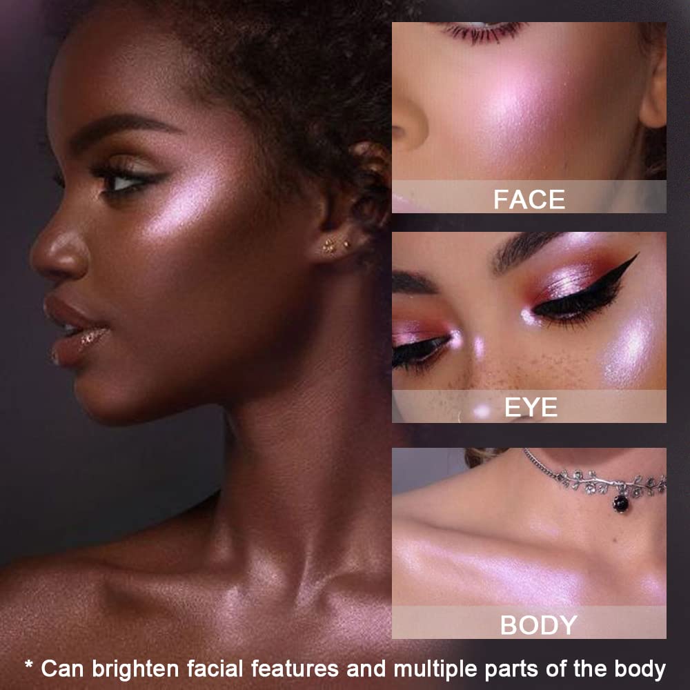 8 Color Face Highlighter Palette - Shimmer & Iridescent Multichrome Shades | Glitter Makeup for Highlighting & Contouring