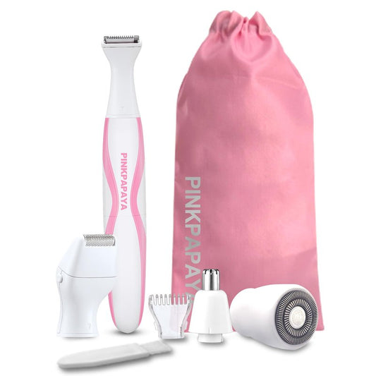 Pinkpapaya Electric Bikini Trimmer for Women,4 in 1 Electric Shaver for Women, Pubic Hair Trimmer and Facial Hair Remover Removal,Face Razors & Nose Hair Trimmer,Women's Grooming Kit,Black/iu7x