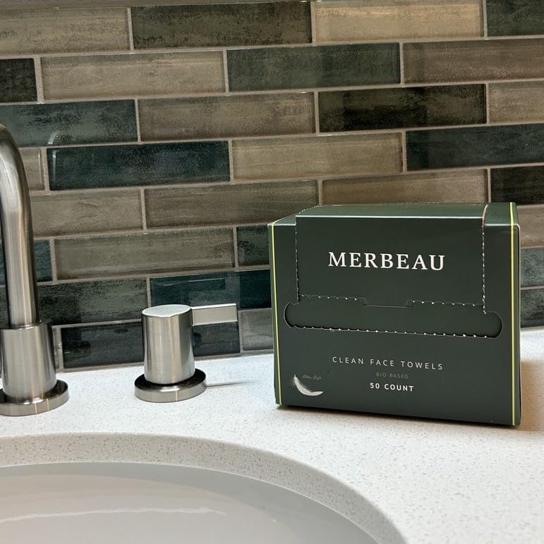 Merbeau 50 Pack Ultra Soft Biobased Facial Towels for Sensitive Skin, Makeup Remover Wipes