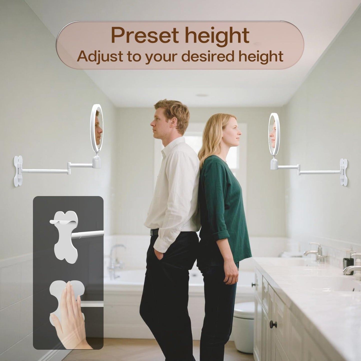 6" Led Wall Mounted Makeup Mirror Double Sided 1/30X, 1-Second Install Lightweight Compact Wall Mirror with Light, Rechargeable Extendable Magnifying Mirror for Bathroom, Wall Vanity Mirrors (1+30X)
