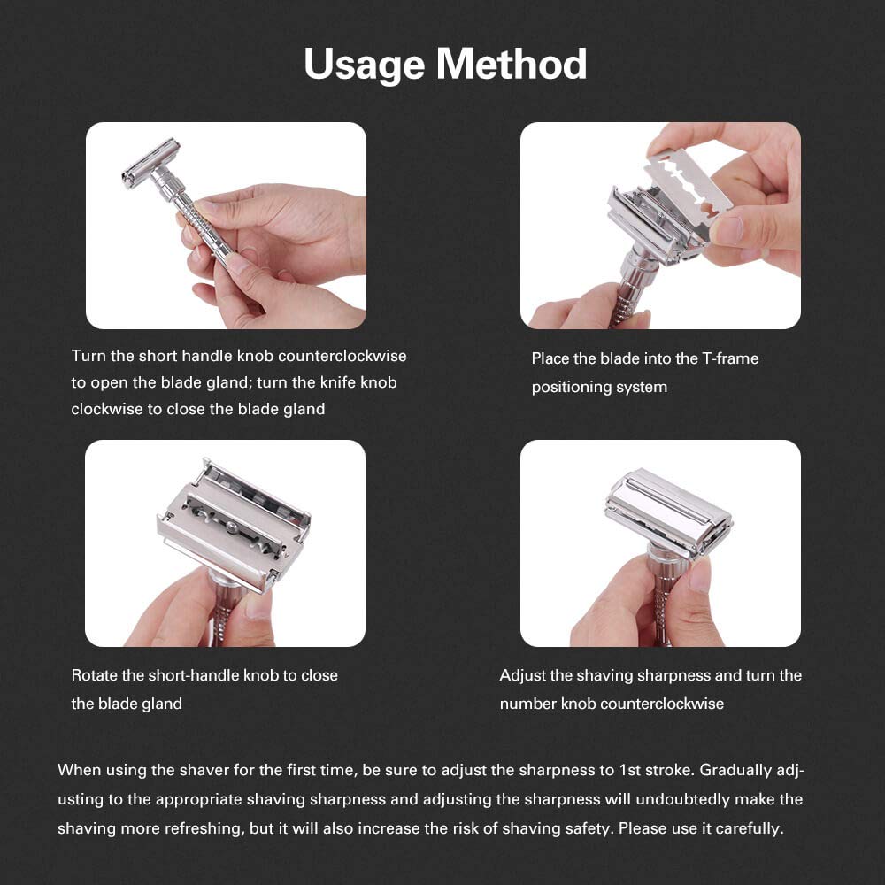 Leadigol Men's Razor Adjustable Hair Razor Zinc Alloy With Case Classic With Blade Metal Manual Shaver