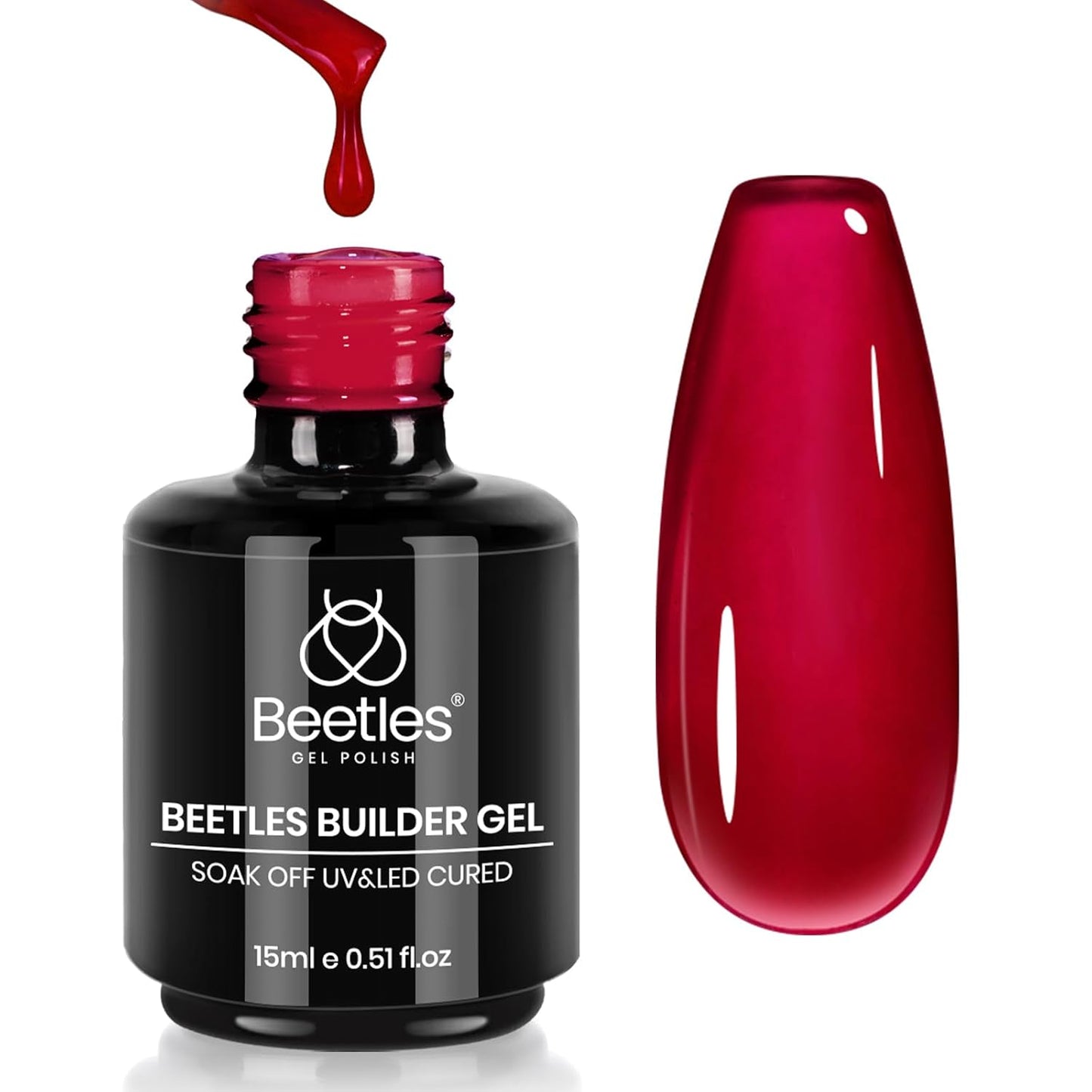 Beetles Builder Gel - 0.5oz Jelly Pink Nail Building Gel | HEMA & TPO Free, 7-in-1 Strengthening Formula for DIY Nail Art